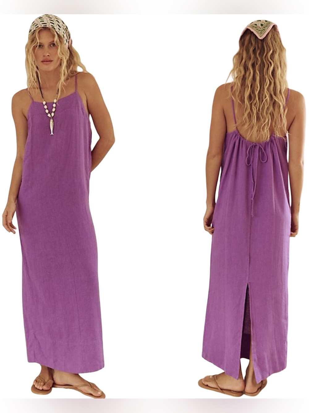 Free People Aspen Linen Maxi Dress Womens Size Small Purple